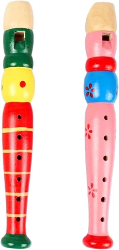Houten Fluit Set - Muziekinstrument Kinderen - Muzikale Ontwikkeling - 6 Gaten Ontwerp - 2 Stuks 20cm - Willekeurige Kleuren