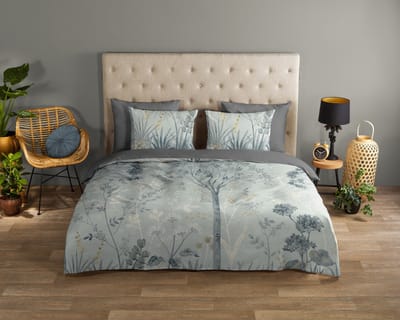 Good Morning dekbedovertrek bloemen - 1 persoons 140x200/220 cm - Grijs - 100% Katoen renforc�