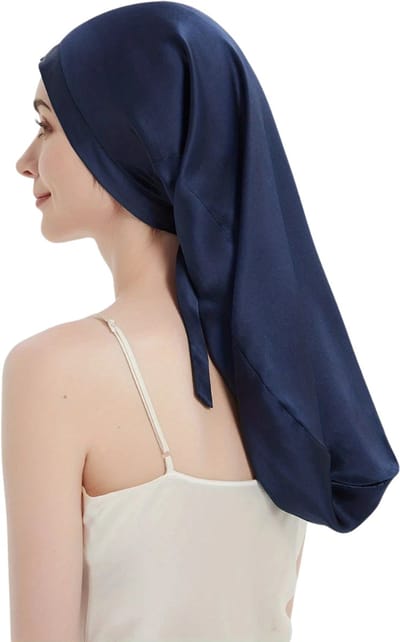 Nivard Zijden Slaapmuts - Satijnen Nachtmuts - Silk Bonnet - Sleep Cap - Haarverzorging - Satin - Verstelbaar - Voor Zacht & Stralend Haar - Marineblauw