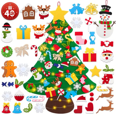 Dailygoods- Vilten Kerstboom 102cm - DIY Kerstboomset - 40 Afneembare Versieringen - Kinderset - Grappige Kerstdecoratie - Perfect voor Muur en Deur