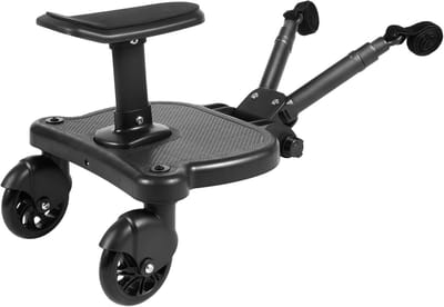 Meerijdplank Kinderwagen - Buggyboard met Zitting - Gezamenlijk Reizen - 2-in-1 Zitten Staan - Max 25 kg - Zwart