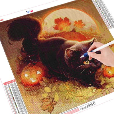 Broderie Diamant Carré Complet Kit Halloween Peinture Diamant Chat Mosaïque Point de Croix Animal Décoration Halloween Full Square 30x30CM