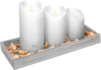 Dienblad met steentjes en LED kaarsen - zilver - 14 x 40 cm