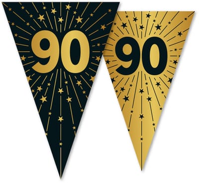 Vlaggenlijn 90 jaar zwart / goud 10 meter 2 zijdig bedrukt - Verjaardag Feestje Vlag Vlaggen Versiering Slinger Feestdecoratie Decoratie