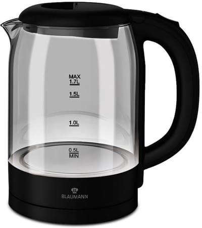 Blaumann waterkoker zwart zilver 1.7L met filter en antislip.
