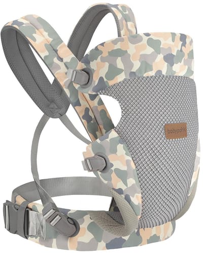 All-in-one draagzak voor pasgeborenen tot peuters - ergonomisch (3,4-20 kg), comfortabele draagzak, verbeterde lendensteun, eenvoudig verstelbaar, lichtgewicht, ademende kinderdraagzak (camouflage)