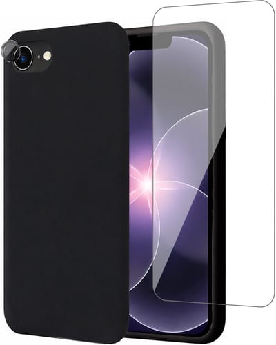 Hoesje geschikt voor iPhone 17e - Screenprotector Glas & Camera Protector - Mat Back Case Zwart