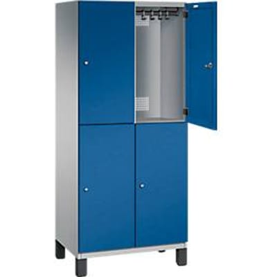 C+P Double-tier locker Cambio, 2 vakken, 4 legborden, op poten, B 800 x D 525 x H 1980 mm, blank aluminium/ gentiaanblauw
