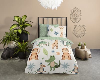 Good Morning dekbedovertrek dieren - 1 persoons 140x200/220 cm - Groen - 100% Katoen renforc�