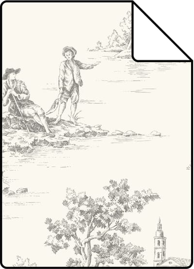 Proefstaal ESTAhome behang toile de jouy print grijs - 26.5 x 21 cm - 132106-S