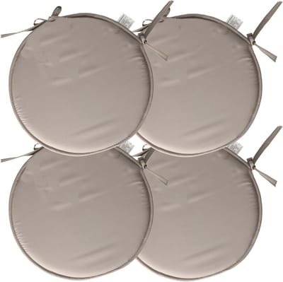 Stof Textile Home stoelkussens - 4x - grijs - D40 x H3 cm - voor binnen - touwtjes sluiting - zitkussens plat - rond