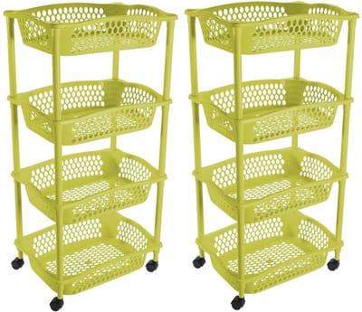 Hega Hogar Keuken opberg trolley - 2x stuks - 4 manden - groen - 86 x 41 cm - roltafel