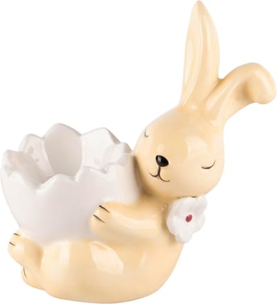 Dekoratief | Eierdopje bunny, geel/wit, keramiek, 10x6x11cm | A240067