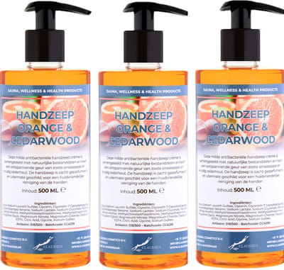 Handzeep Sweet Orange & Cedarwood 500 ml - met gratis pompje - set van 3 stuks