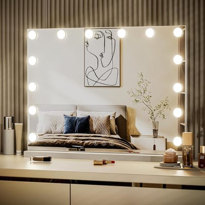Hollywood Make-up Spiegel - Cosmetica Spiegel - Make-up Aanbrengen - Geheugenfunctie - 50x42 cm - Wit