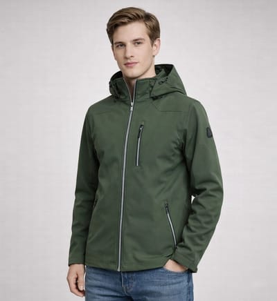 Lizzard Sports Heren Softshell Jas met Afritsbare Capuchon Olive- Maat S - Lichtgewicht 4 Seizoenen Jas Heren - Waterafstotend & Winddicht