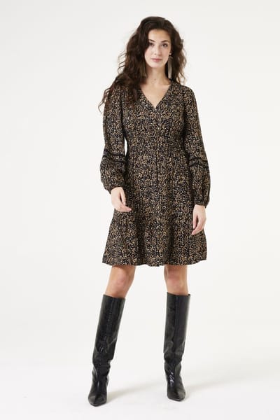 GARCIA Dames Print Jurk Bruin Lange mouw
