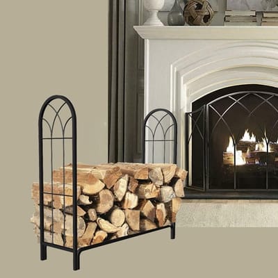 Houtrek Metaal - Haardhout Opslag - Open Haard - Grote Capaciteit - 120 cm - Zwart