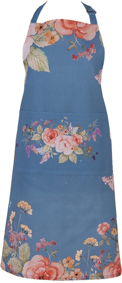 Clayre & Eef Keukenschort 70x85 cm Blauw Katoen Bloemen
