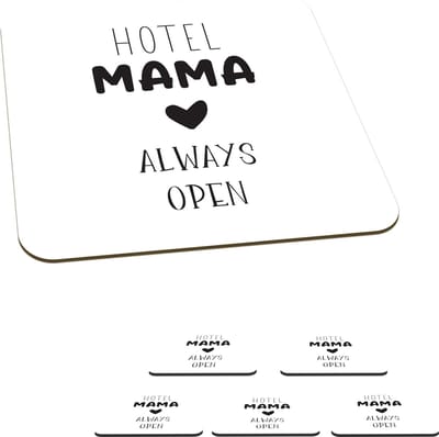 Onderzetters voor glazen - Spreuken - Hotel mama always open - Quotes - Mama - 10x10 cm - Glasonderzetters - 6 stuks