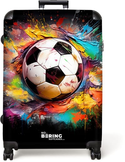 NoBoringSuitcases.com® - Koffer groot - Reiskoffer lichtgewicht - Voetbal omringd door verfklodders - Rolkoffer met 4 wielen - Grote trolley XL - 98 liter bagage