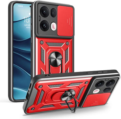 MobyDefend Hoesje - Geschikt voor Oppo Reno13 Pro - Pantsercase Met Draaibare Ring - Rood