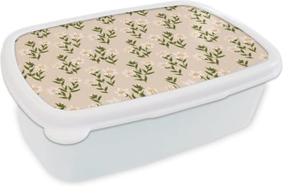 Broodtrommel Wit - Lunchbox - Brooddoos - Edelweiss - Bloemen - Patroon - 18x12x6 cm - Volwassenen