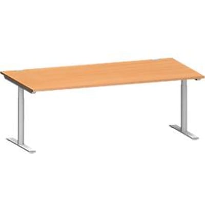 Schäfer Shop Genius bureau MODENA FLEX, T-poot ronde buis, B 2000 x D 1000 mm, beuken/wit aluminium