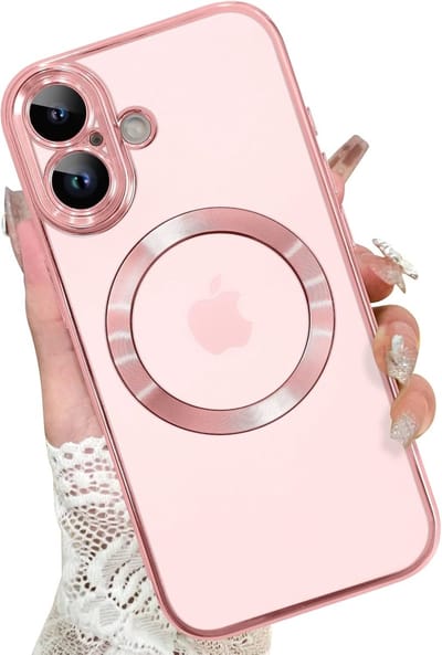 Magsafe Hoesje Geschikt voor iPhone 17 hoesje Transparant / Rose Goud - Lens beschermer – backcover
