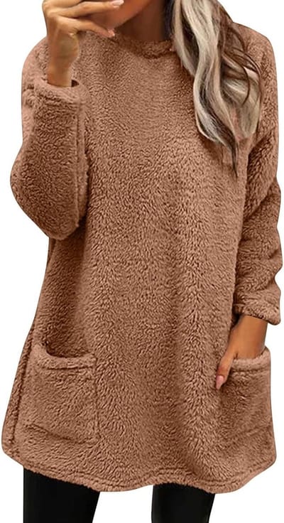Dames Hoodie Trui Lange Teddy Fleece Trui Oversized Comfortabele Sweater