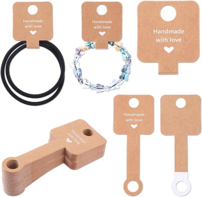 100 stuks sieradendisplaykaarten, armband, oorbel, displaykaarten, kraftpapier, zelfklevende displaykaarten voor halskettingen, armbanden, enkelbandjes, haarringen, sieraden, hangende etiketten