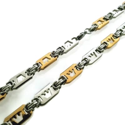Aramat Jewels | Halskettingen | Brede Stalen Koningsketting met Kroonmotief | Bicolor | |10mm | Staal | Volwassenen | Verkleurd niet