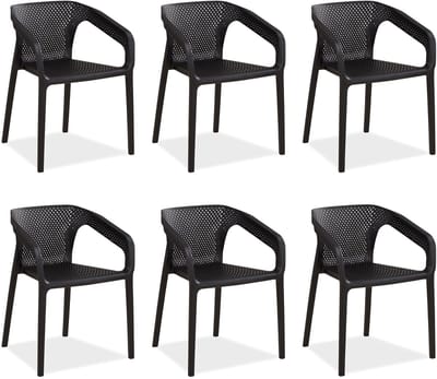 Homestyle4u Tuinstoelen - Set van 6 - Stapelstoelen - Kkunststof - Zwart