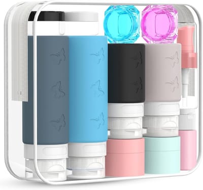 Famanu – Reisflessen voor Toiletartikelen 3.4 oz/2.1 oz - Knijpbare Siliconen Reisflessen Set - Lege Lekvrije Navulbare Reisflessen om te Vullen voor Shampoo en Lotion - Reisaccessoires