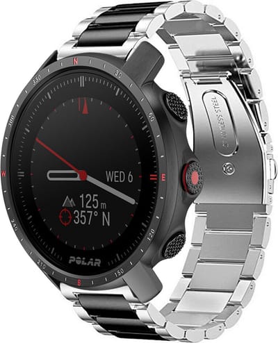 Strap-it Stalen schakel bandje - geschikt voor Polar Grit X / Grit X Pro / Vantage M / M2 / M3 / V3 - zilver/zwart