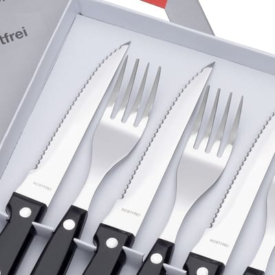 RÖR Solingen Steakmes – Gekarteld – Vorken – RVS – Kunststof Heft – 6 delig