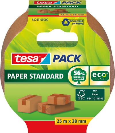Verpakkingstape tesapack® Papier Standard ecoLogo 25mx38mm bruin | 8 stuks