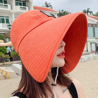 Dames Zomerhoed Grote Rand Verstelbaar Anti-UV Bescherming Vissershoed Opvouwbare Strand Zonnehoeden Lege Top Hoed Paardenstaart Hoed Reizen oranje