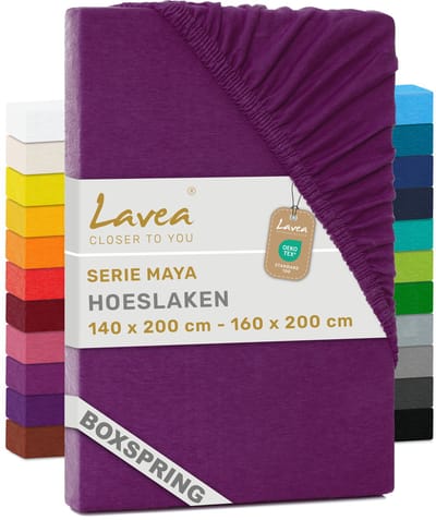 Lavea® Hoeslaken 140-160x200cm 100% Katoen – Hoge Hoek 35 cm voor Dikke Matrassen – met Elastiek Rondom in Jersey – voor Boxspring – Lila