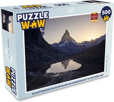 Puzzel De Matterhorn en de Riffelsee bij zonsopkomst in Zwitserland - Legpuzzel - Puzzel 500 stukjes