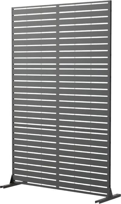 Metalen Privacyscherm 183 cm - Voor Balkon, Terras & Binnen - Vrijstaand Decoratief Tuinscherm / Kamerdeler met Standaard - Zwart-Louvered