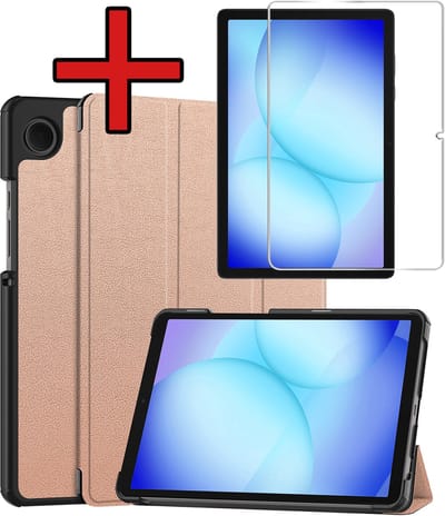 Hoesje - Geschikt voor Samsung Galaxy Tab A11 Plus / A9 Plus - Met Screenprotector - Hardcover Book Case - Trifold Bookcase Hoes - Hard Cover - Tablethoes - Rosé goud