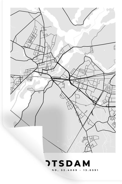 Muurstickers - Sticker Folie - Potsdam - Kaart - Stadskaart - Plattegrond - Duitsland - 20x30 cm - Plakfolie - Muurstickers Kinderkamer - Zelfklevend Behang - Zelfklevend behangpapier - Stickerfolie