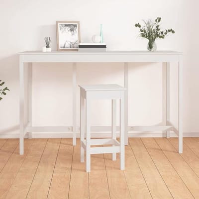 Bartafel met plank - Keuken-eettafel - Gezellig tafelen - Massief grenenhout frame - 180 x 80 x 110 cm - Wit
