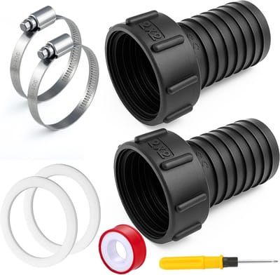 Adapter S60 x 6 voor Slang, Vrouwelijke Draad op 50 mm Tulle, IBC Tank Accessoires voor Diverse Slangen en Ventielen, Verpakking van 2 Stuks, Duurzaam en Betrouwbaar