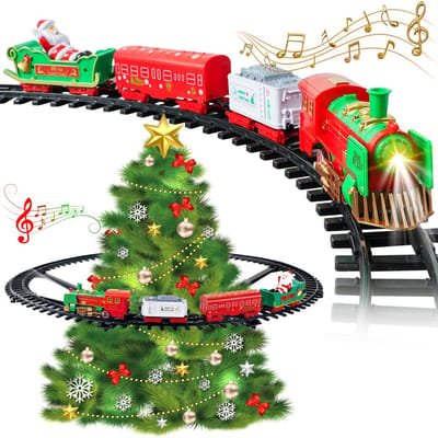 VATOS Hangende Kerst Trein - Speelgoed met Licht & Geluid - Treinset Rondom Onder de Boom Racebaan - Decoratie Kerstboom Speelgoedkist voor Gezinnen