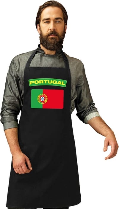 Keukenschort - Barbecueschort - Vlag Portugal - zwart - heren en dames - Landen supporters - Gerechten - Avond