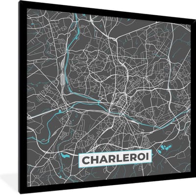 Fotolijst incl. Poster - Stadskaart – Grijs - Kaart – Charleroi – België – Plattegrond - 40x40 cm - Posterlijst