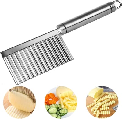 Aardappelsnijder, Aardappelmessen met Lange Steel, Roestvrij Staal 304 Golvend Groentemes, voor het Snijden van Aardappelen, Uien, Tomaten en Citroenen, 17x7.6CM