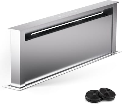 Klarstein Afzuigkap Royal Flush Eco 60 - Downdraft - 60 cm - Uittrekbaar tafel- & werkblad - Luchtafvoer/vermogen: max. 714 m³/h - Energie-efficiëntieklasse A+ LED strip - Roestvrij staal - 604.1 m³/u - voor Keuken Inbouw - Afzuiging Touch Vetfilter